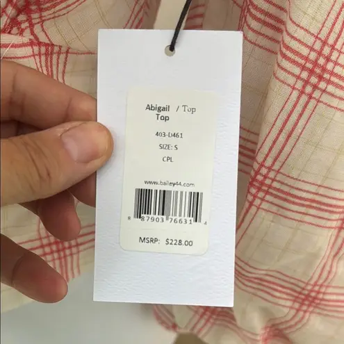 Bailey 44 Abigail Pink and Cream v-neck button front puff sleeve blouse top NWT