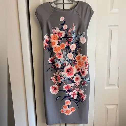 ECI NWT 🆕 Gray, Pink, and Orange cap Sleeve Sheath Dress. Size 8