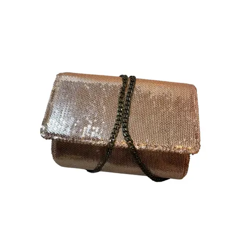 New J. Crew Rose Gold Sequin Party Clutch Crossbody Bag Chain Strap Small