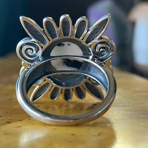 Natural White Buffalo Sterling Silver Feather Ring Size 8.25