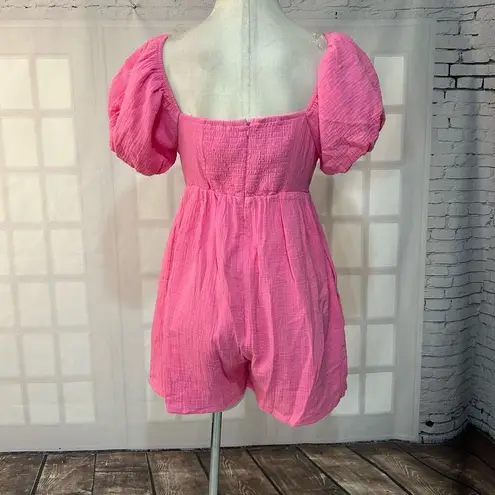 &merci &merci Pink puff sleeve smocked loose fit Romper Size Medium