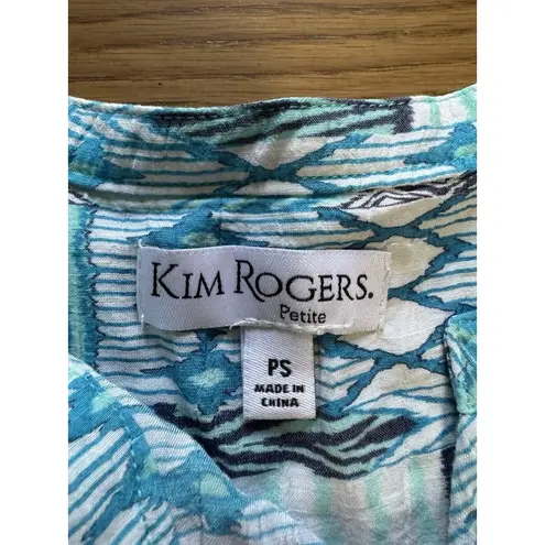 kim rogers Women Shirt Petite Small Blue Short Sleeve V Neck Crochet Boho City