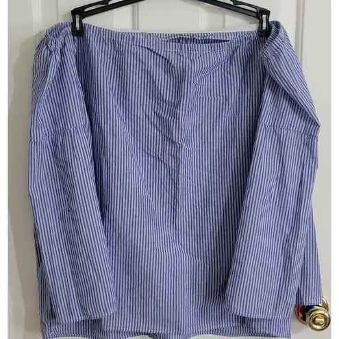 INC International Concepts Sweet Meadow Striped Embroidered Casual Top Sz 1X Blu