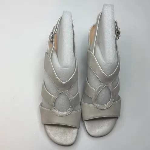 Easy Street Women's Zella Kitten Heel Sandals- Silver- Size 9
