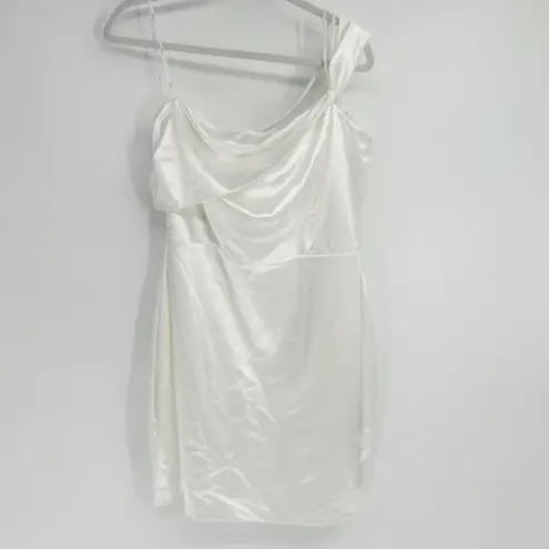 Lulus Womens Celebration Of Love White Satin One Shoulder Bodycon Mini Dress XL