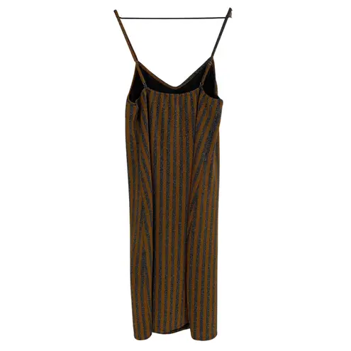 GOOD LUCK GRL XL Striped Metallic Slip Dress Brown Black Sparkle Midi Gold