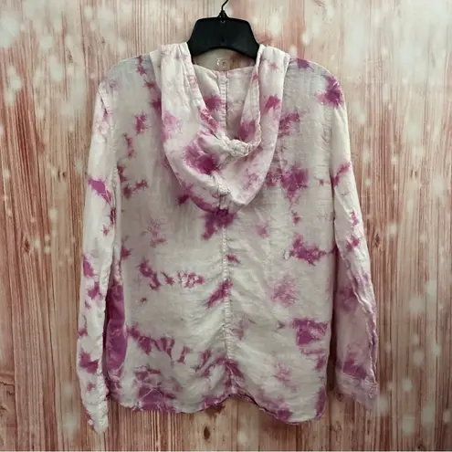 Rachel Zoe  Pink Tie Dye Hooded Button Front Linen Shirt