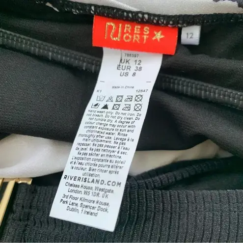 River Island Cut Out Tie Waist Bandeau One Piece Swimsuit Black Size 8 NWT