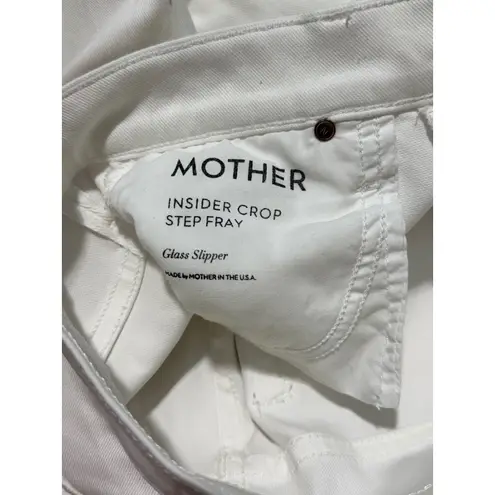 Mother The Insider Crop Step Fray White Denim Jeans Raw Hem Glass Slipper 25