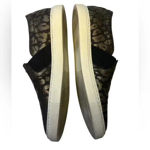 LANVIN Metallic Black Gold Leopard Slip on Brocade Sneaker shoe leather sz 37
