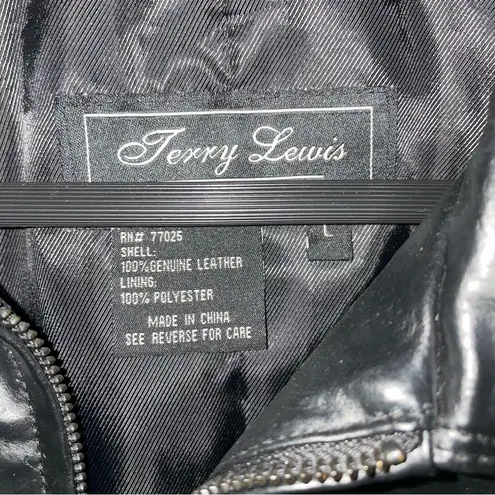 Jerry Lewis L Black Leather Jacket Zipper Collar Size L