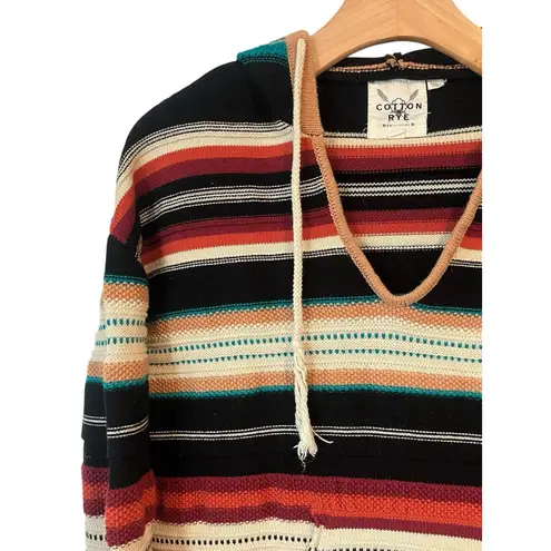 Cotton & Rye Hooded Sweater Womens S Western Southwestern Cotton Woven Stripe Black