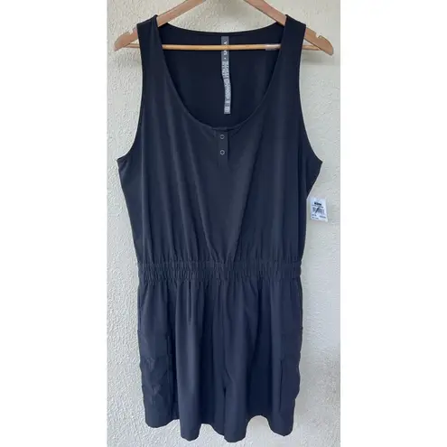 Vuori Villa Romper Women XL Black Wide Leg Pleated Short Jumpsuit Stretch Lounge