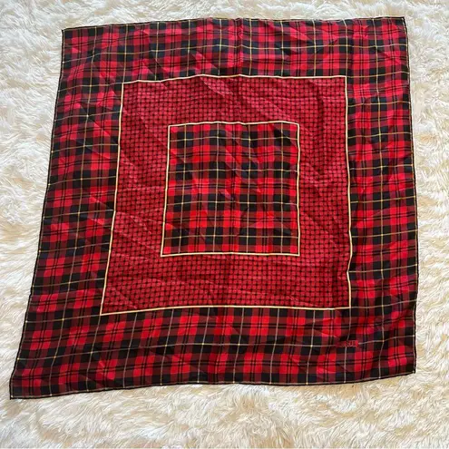Bill Blass Vintage Red Plaid Square Scarf