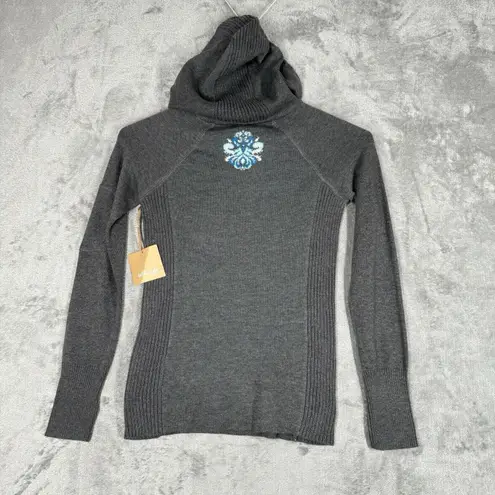 Telluride Sweater Womens XS Gray Blue Graphic Hoodie Knit Neutral Active Outdoor