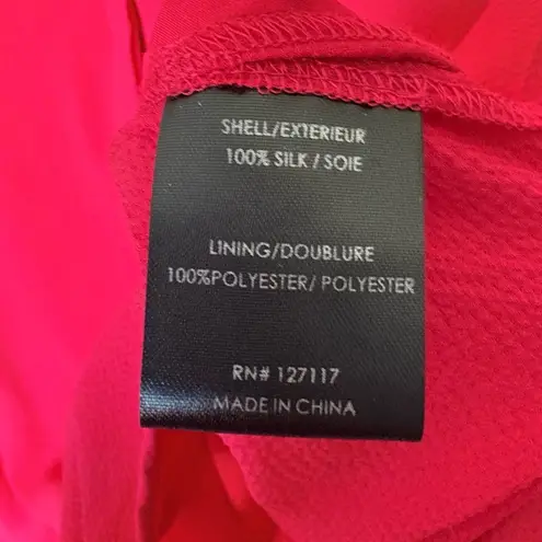 Badgley Mischka Silk Blouse Size S Raspberry Red Roll-Tab Relaxed Fit Chic