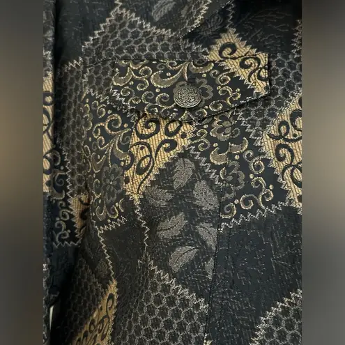 Ruby Rd  Black Gold Light Jacket Patch Pattern.Metal Buttons Front Pockets.Sz 14 - Image 2