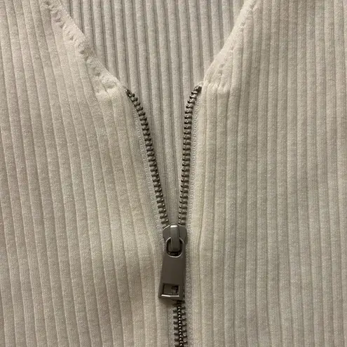 Open Edit Nordstrom White Ribbed Long Sleeve Zip Front Sweater Mini Dress Small