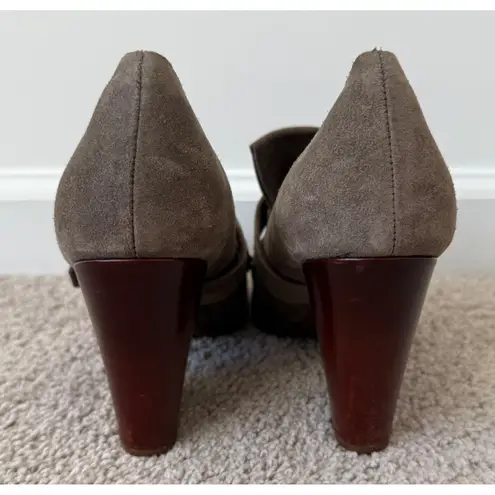 Kork-Ease Prim Mosto Suede Kiltie Pump Heel Women Size 7.5 Khaki Gray