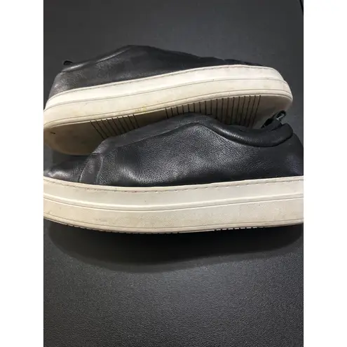 Black Leather Slip On Sneakers Platform Casual Comfort Walking Shoes Size 8