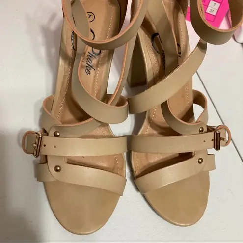 Beige Nude Strappy Wrap Around Ankles Heels, 7