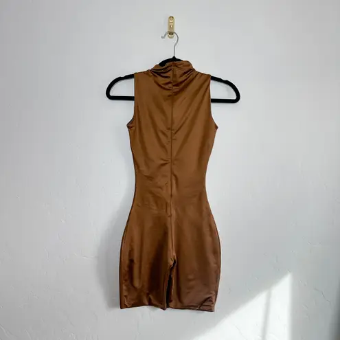 SKIMS | All-in-One Shine Mock Neck Mid-Thigh Onesie Romper Shapewear in Cocoa