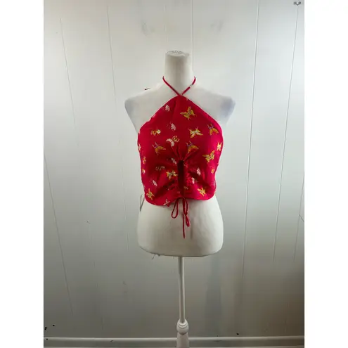 Something New halter neck cropped top in pink butterfly print. Size S. NWOT