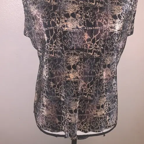 Plisse Clothing Plisse Sleeveless Ribbed Beige Blk Abstract Print Blouse Polyester XL