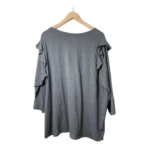 Lands'End  Ruffle Shoulder 3/4 Sleeve Gray T-Shirt Jersey SZ 2X Womens Top