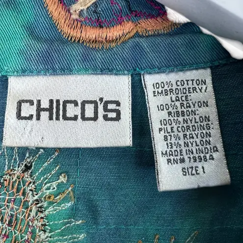 Chico's  Embroidered Tie-Dye Denim Vest Size 1 / S Boho Patchwork Artsy Eclectic - Image 2