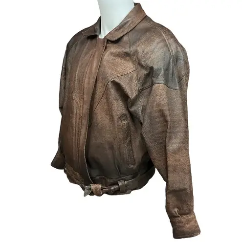 Adventure Bound Thinsulate Long Sleeve Belted 100% Leather Bomber Jacket Size L Brown Size L