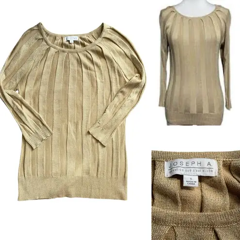 Joseph A . Que C'est Silk Tan Gold Shimmering Ribbed Sweater Women - S