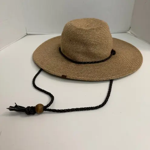 Rei Co-op Rei Hat Straw Wide Brim Braided Leather Strap Tan Brown Sun Travel Beach Unisex