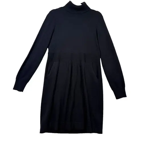 J. Crew Long Sleeve Turtleneck Black Wool Cashmere Pockets Sweater Dress Large
