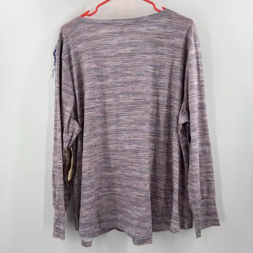 One World Shirt SZ 3X Attached Fringe Scarf Plus Curvy Boho Artsy Lagenlook NWT