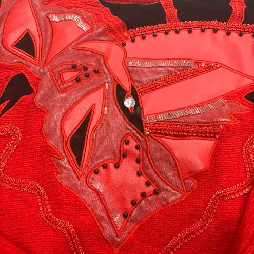 Red Sweater with Abstract Design Size L