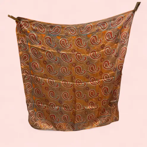 Vintage 70’s? groovy orange turquoise paisley silk scarf square