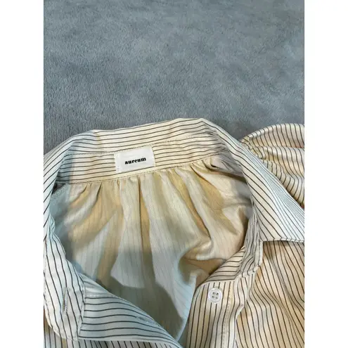 Aureum the Label Puff Sleeve Collared Mini Dress Neutral Beige Ruffle Small Tan