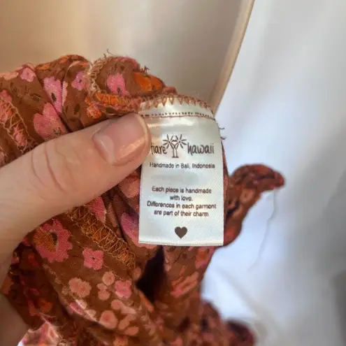 Tiare Hawaii Strapless Back Tie Jumpsuit Rust Orange Floral Print Size O/S