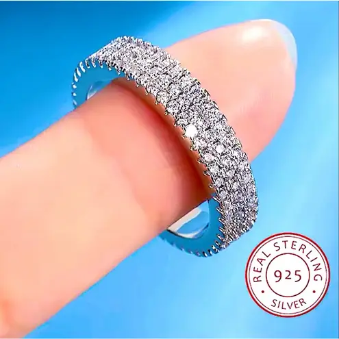 Boutique Sparkly Triple Row Eternity Ring | 14k White Gold Plated Sterling Silver