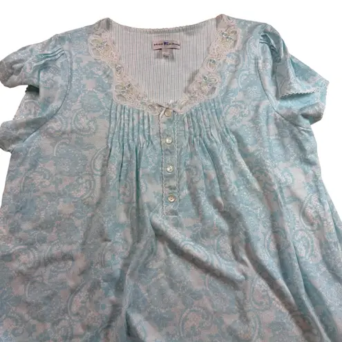 Miss Elaine Womens Nightgown Size L Blue Paisley Lace Trim Sleepwear Size L