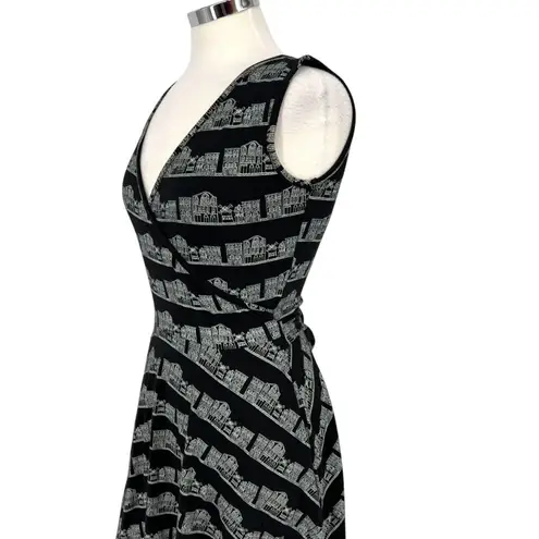 Effies Heart Cityscape Print Faux Wrap Dress Black White Size Small