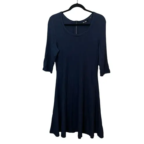 Nic + Zoe Sweater Dress Large Navy Blue A Line Knee Length Half Sleeve Ribbed