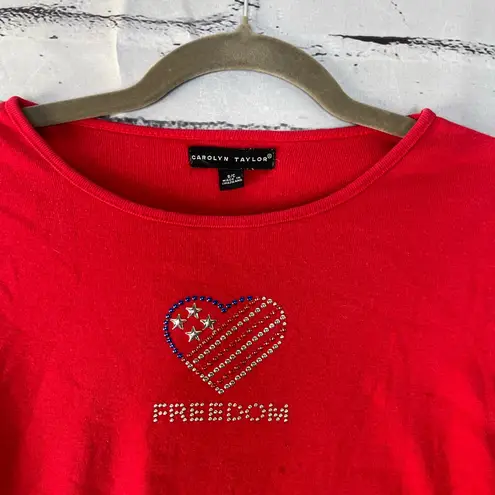 Carolyn Taylor Red Fitted Short Sleeve T-Shirt Freedom Heart Graphic Top SZ M