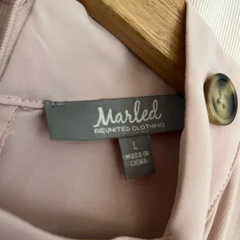 Marled Tan Long Sleeve Boxy Blouse with Mandarin Collar Size L