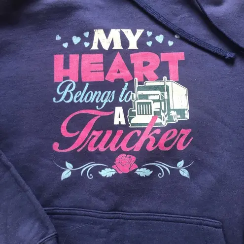 My Heart Belongs To A Trucker Graphic Hooded Sweatshirt Sz. M W/Hearts Size M