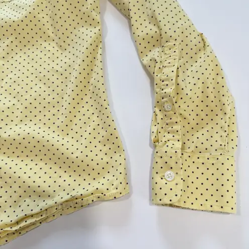LL Bean Yellow Blue Polka Dots Long Sleeve Button Up Shirt Size LARGE