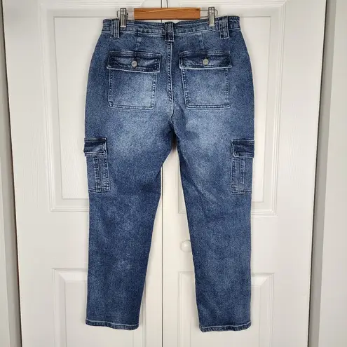 KanCan USA KanCan Jean Cropped Cargo Carpenter Pants Blue Denim Stone Wash Size 7/27