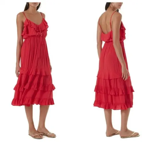 Melissa Obadash Bethan Frill Tiered Midi Dress in Red Size L