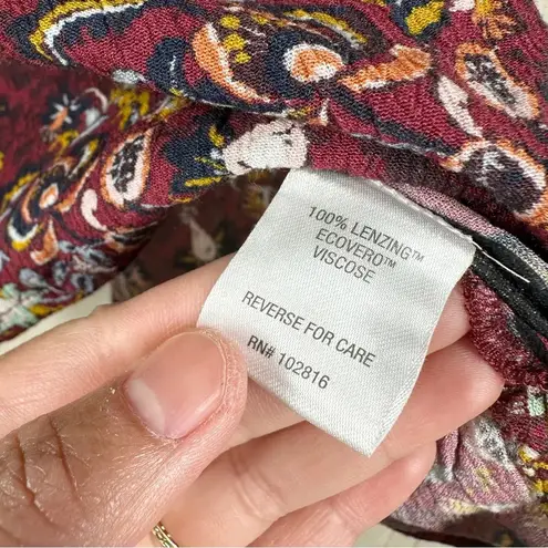 Garnet Hill Quinn Crêpe Blouse Top Shortsleeve Floral Burgundy Size XS